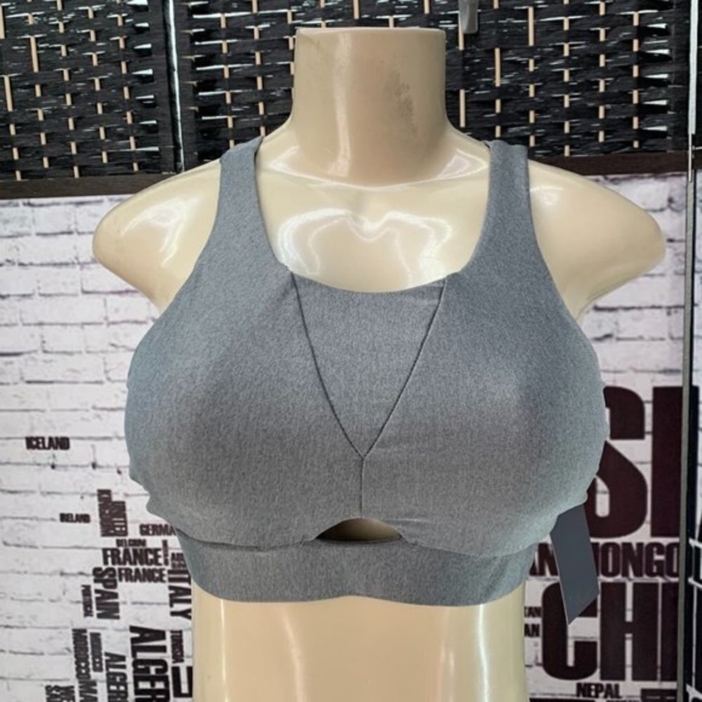 Nux M Heather Gray Mesh Lined Open Back Sports Bra